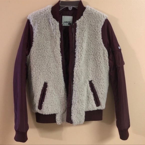 Levi’s faux sherpa zip front bomber jacket womens size XS - Picture 2 of 9